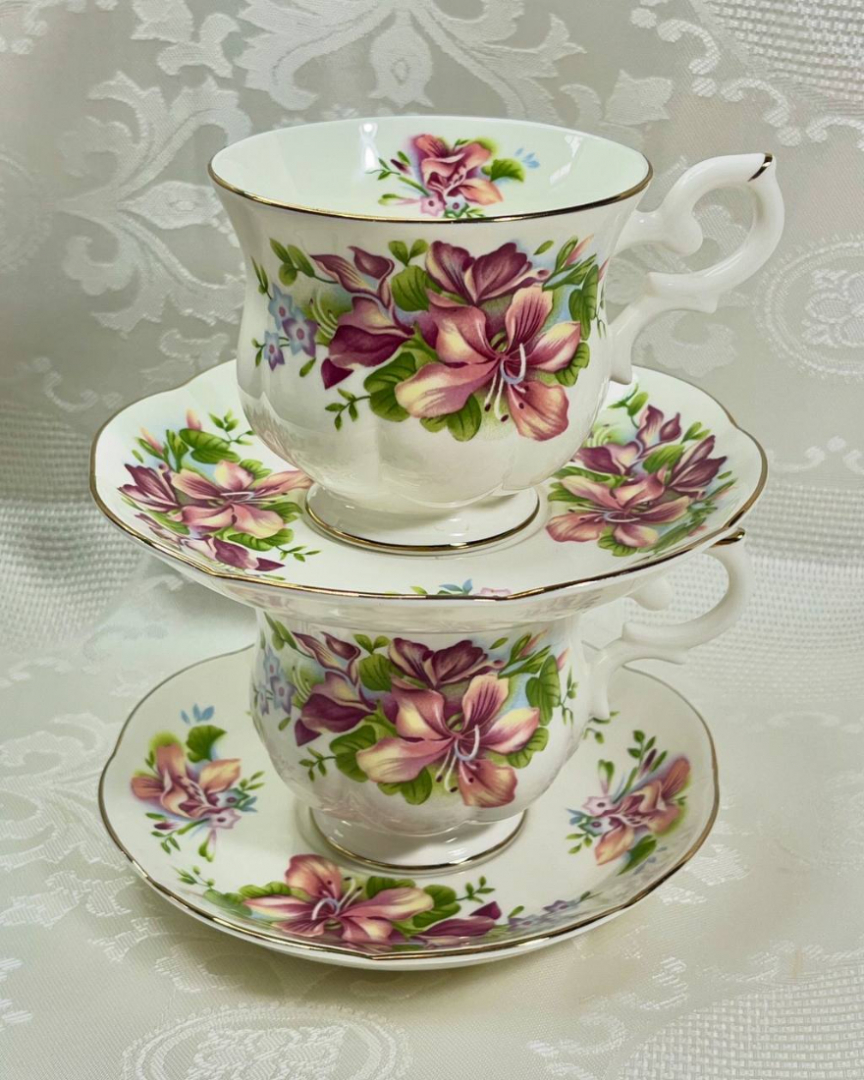 Чайная пара Orchid «Орхидея» Royal Canterbury, England, 1970х 180мл. Костяной фарфор. Цена за 1шт. Картинка 2